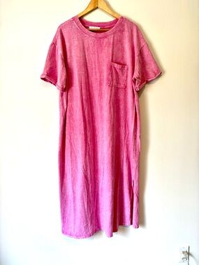 Ces Femme Pink Mineral-Wash Short Sleeve Pocket T-Shirt Dress XL